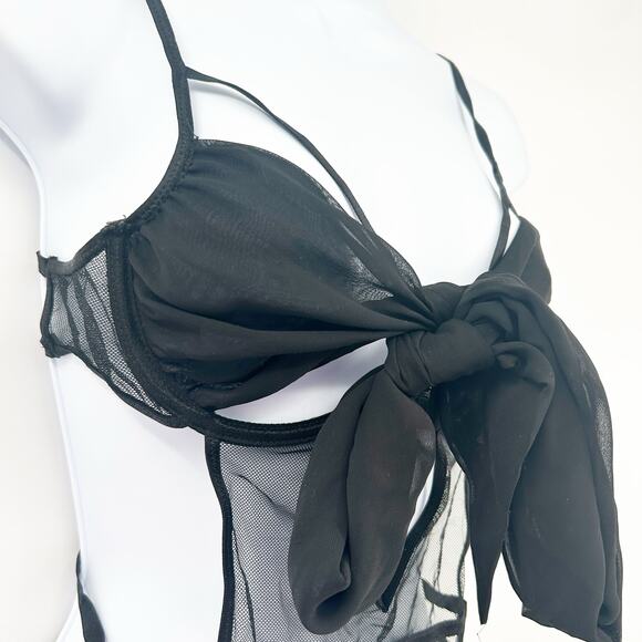 In Bloom by Jonquil Heidi Lace Sexy Strappy Sheer Open Bow Teddy Lingerie Size M - Picture 6 of 7